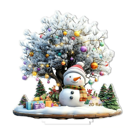 pdqouc Christmas Snowman & Tree 2D Acrylic Table Decor Festive Desktop Ornament for Home Living Room Table Shelf Desk Fireplace Mantle Tabletop Christmas Decorations