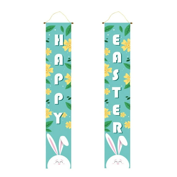 pdqouc Clearance 1 Pair Happy Easter Porch Banner Bunny Egg Rabbit Party Front Door Sign Wall Hanging Spring Decorations and Supplies for Home Office Farmhouse Holiday Decoration