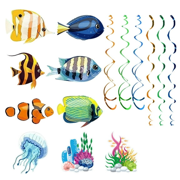 pdqouc Clearance 30pcs Tropical Fish Hanging Decorations with Ocean Themed Fish Birthday Party Swirls Streamers Supplies for Boys Girls Creatures Decorations