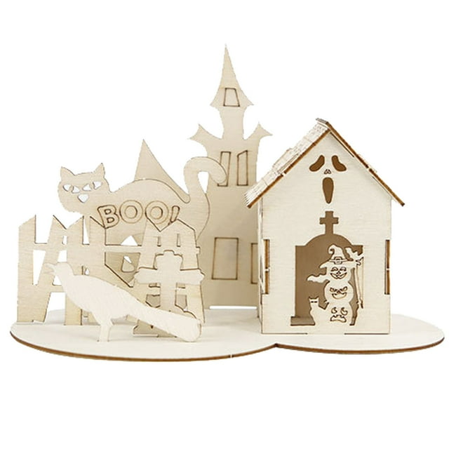 pdqouc Clearance 3D Wooden Puzzles Halloween House for Adults Brainteaser and Puzzle for Halloween/Birthday Gifts for Adults and Teens to Build Combination DIY Educational Desk Toy