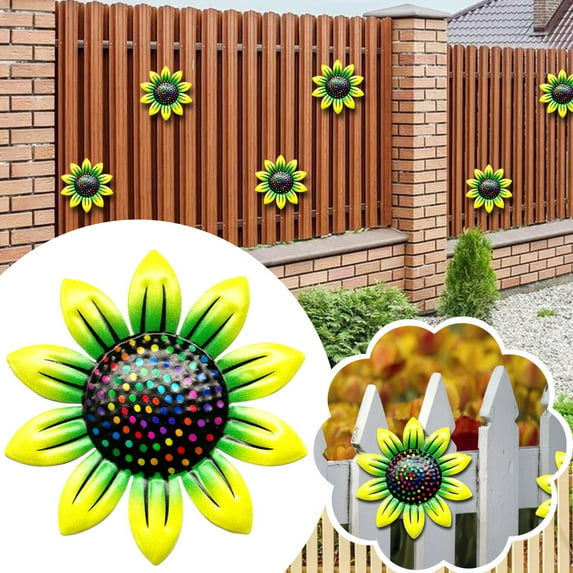 pdqouc Clearance Metal Sun Flower Wall Decor,5.6 Inches Sun Wall Art Hanging Decoration for Indoor and Outdoor, Garden Farmhouse Yard Patio Fence Living Room Bedroom Decor Multicolor