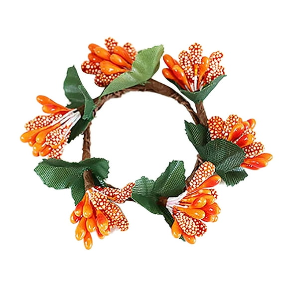pdqouc Orange Candle Wreath With Artificial Berries, Candle Wreath Berry Rings 3.15" Center Wide for Thanksgiving Fall Wedding Rustic Seasonal Decoration