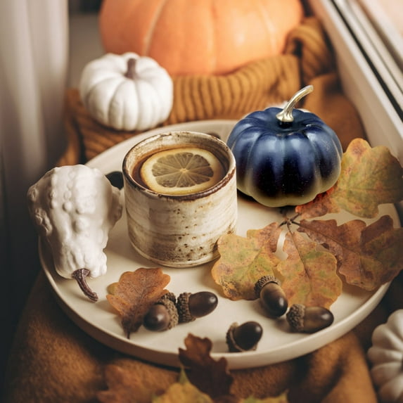 pdqouc Clearance Pumpkin Decor Set, Plastic Pumpkins Fall Leaves Fall Decor Halloween Decorations Indoor Thanksgiving Table Decor, Fall Decorations for Home, Orange Mini Artificial Foam Pumpkins Decor