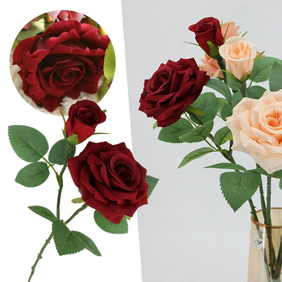 pdqouc Clearance Rose Single Branch Multi Head Rose Wedding Flower Living Room Decoration Shooting Artificial Flower Silk Flower Simulation Rose Flower DIY Wedding Bouquet Decor for Wedding Home Red