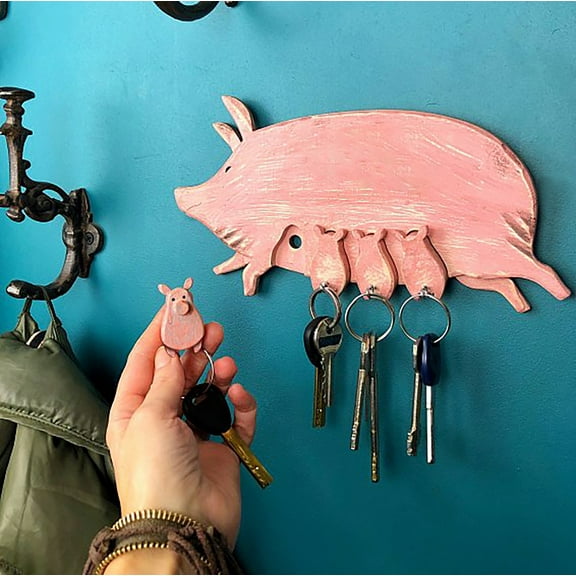 pdqouc Clearance Wooden Key Hooks Holder for Wall Decorative - Creative Pink Pig Entryway Wall Hanging Decorations Key Hanging Hangers Cute Animal Wall Art Rustic Decor Wood Plank Hollow Farmhouse