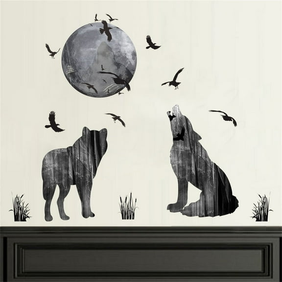 pdqouc Cool Starry Night Wolf Watching Living Room Sofa TV Background Wall Decoration Can Be Removed Wall Stickers Decoration Gifts for Men and Boys