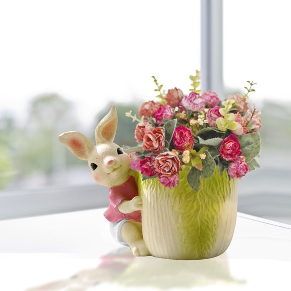 pdqouc Creative Garden Rabbit Animal Meaty Flower Pot Resin Potted Balcony Garden Outdoor Creative Platter Cute Bunny Flower Pots for Indoor&Outdoor Decoration