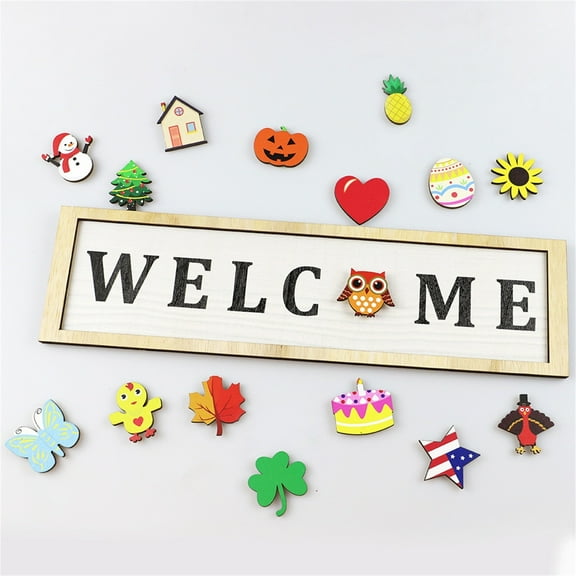 pdqouc Creative Interchangeable Seasonal Welcome Sign Front Door Decoration Rustic Round Wood Wall Hanging Outdoor Spring Summer Fall Winter All Seasons Holidays Decor