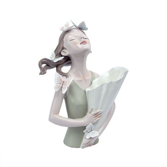 pdqouc Creative Resin Butterfly Girl Vase Sculpture Spring Home Decor Room Flowers Vase 12.2 Inch Stylish Home Decorations Unique Gifts for Women