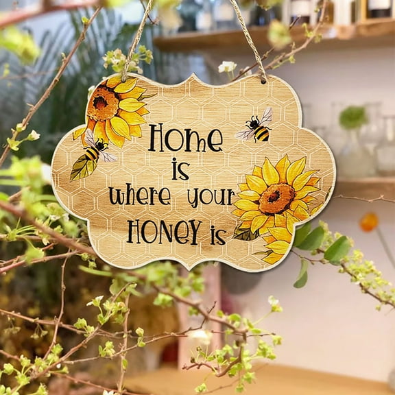 pdqouc Cute Bee Festival Decorations Cloud Shape Sunflower Pattern Pendant Creative Style Wooden Beehive Ornaments Bee Crafts Home Door Wall Garden Hanging Decor