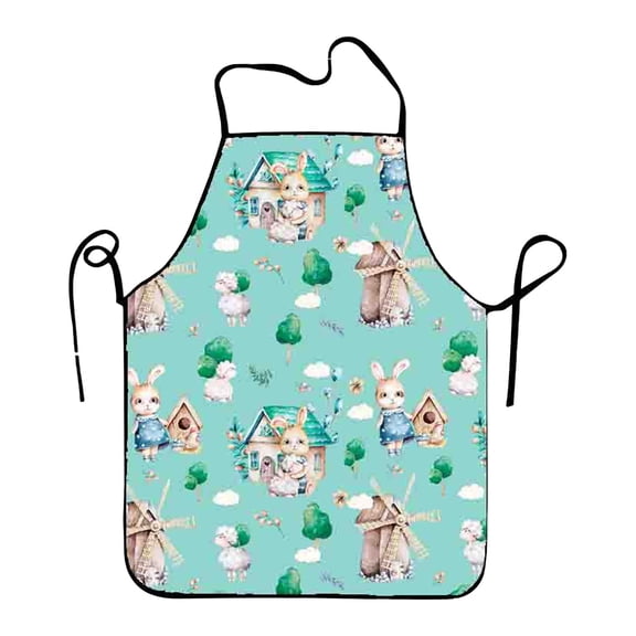 pdqouc Easter Cartoon Rabbit Eggs Easter Polyester Fine Grain Sleeveless Apron Home Smock Multi Function Apron for Adults