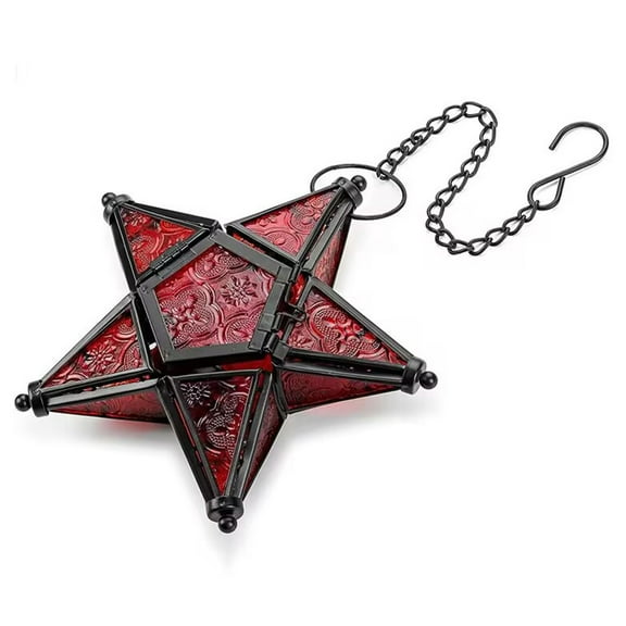 pdqouc European Style Colored Embossed Glass Five Pointed Star Candlestick Hanging Wind Lamp Aromatherapy Candle Holder Home Decoration Labor Day Decor Fall Porch Decorations Outdoor