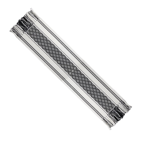 pdqouc Fall Stripe Table Runner Decorations White Black Knit Soft Table Runners with Tassel Soft Fall Home Dining Room Dinner Table Decor Winter Room Tablecloth Decor