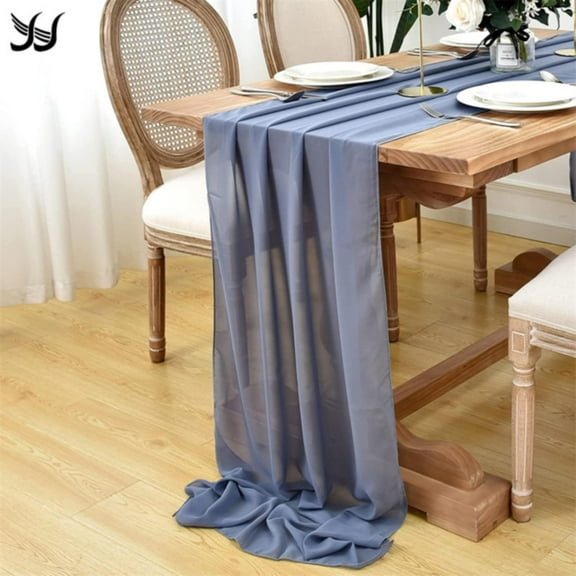 pdqouc Fashion Blue Table Runner Chiffon Fabric Sheer 27X120 Inches Long Table Linen for Wedding Party Banquets Bridal Home Table Cake Birthday Decoration