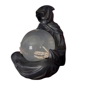 pdqouc Floating Bat Crystal Ball GrimReaper Statue, Halloween Decoration Figurine, GrimReaper Statue Crystal Ball,Flying Bats Mysterious Figurine, for Halloween Home Party Bookshelf Decor