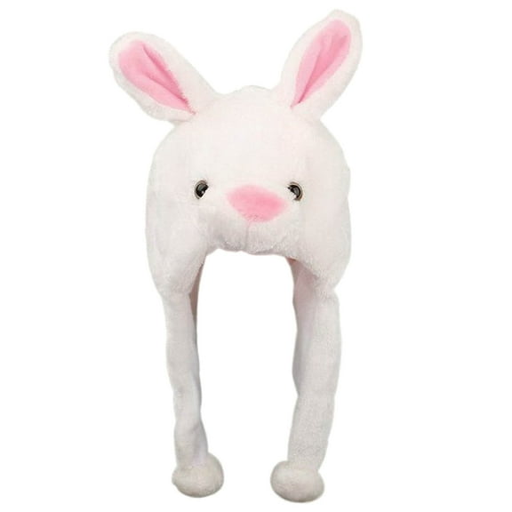 pdqouc Funny Plush Bunny Hat Ear Moving Jumping Rabbit Hat Cute Unisex Animal Ear Hat with 𝐏𝐚𝐰𝐬 for Women Girls