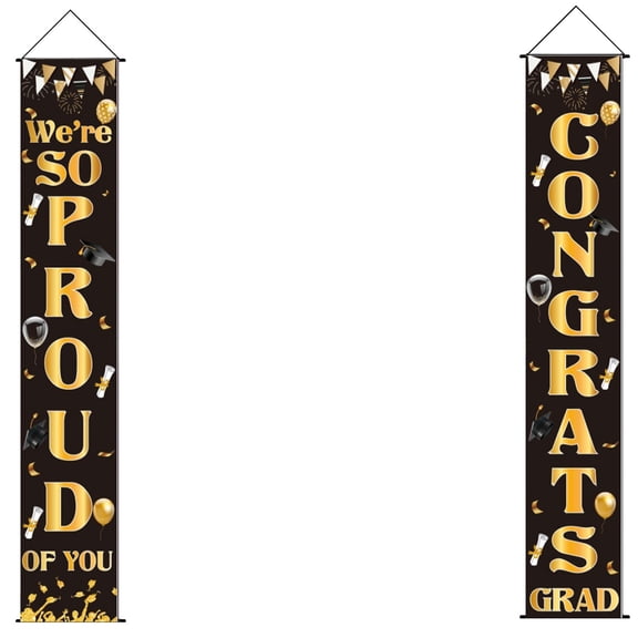 pdqouc Graduation Banners Hanging Flags Porch Sign Class Of 2024& Congrats Grad Banner Graduation Party Supplies for Indoor/Outdoor Home Door Decor