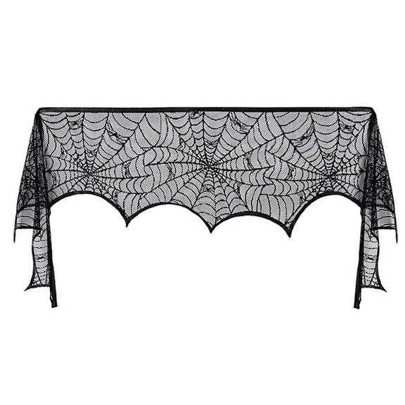 pdqouc Hallo-ween Fireplace Scarf Lace Mantle Cover Mysterious Party Decoration Black Mantle Scarves Cover Lace Runner for Christmas Festive Party Supplies