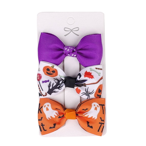 pdqouc Halloween Hair Bows for Girls with Yellow Pumpkin Black Spider | 3 PCS Witch Bats Ghost Hair Accessories, Large Toddler Bows for Party Clips Halloween Hair Accessories
