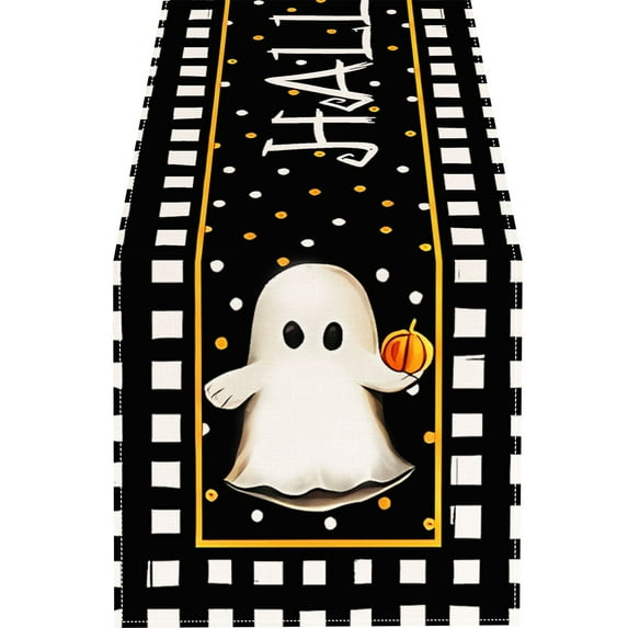 pdqouc Halloween Table Runner Linen Witch Bat & Cat Halloween Table Cloth Holiday Party Black Letter Printed Pumpkin Dust Décor Gift Home Decorations