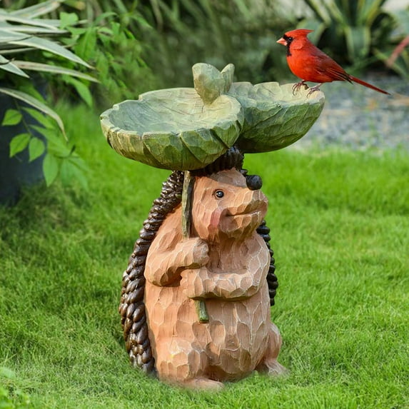 pdqouc Hedgehog and Leaf Shape Resin Birdbath Vintage Cartoon Animal Statues Bird Feeder Standing Decor Antique Bird Bath for Home Garden Yard Indoor&Outdoor