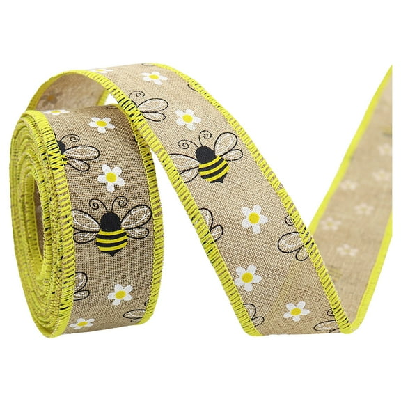 pdqouc International Bee Festival Sunflower Bees Paragraph Knot Dot Checkered Wavy Ribbon Wrapping Wedding Parties Wreaths and DIY Crafts Making Decorations 4.5m/14.76ft