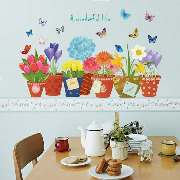 pdqouc Kids Bedroom Locker Stuff Flower Sticker Teen Girls In Middle School Acrylic Stickers Removable Wall Sticker DIY Green Plants Decals for Living Room Bedroom