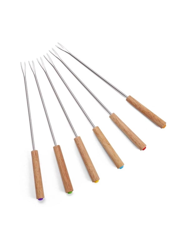 pdqouc Pickup Sticks Wooden 6 Packs Roasting Sticks with Wooden Handle Extendable forks Barbecue fork Telescoping Smores Skewers for Firepit and Sausage BBQ Home Kitchen Cooking Tools