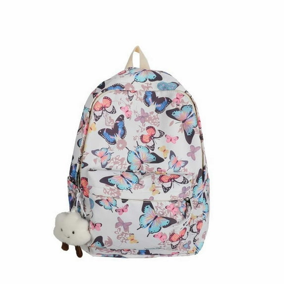pdqouc School Backpack Cute Butterfly Bookbag School Bag with Cute Accessories Backpack for Teen Girls Women Trendy School Backpack for Teen Boys Girls