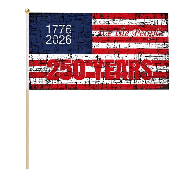 pdqouc Single 250th Anniversary American Stick Flag, Handheld USA Flag for 4th of July Independence Day, Patriotic Outdoor Yard or Indoor House Decor, One Hand Held Flag