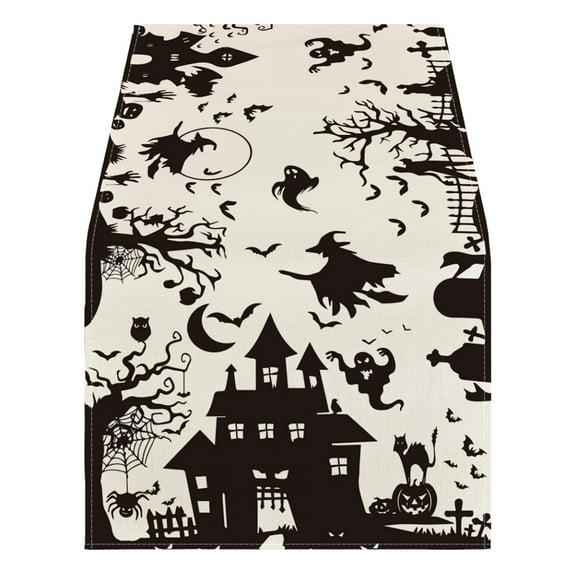 pdqouc Skeleton Pumpkin and Bat Table Flag: A Haunting Halloween Decoration for Your Festive Table for Fall and Tan Table Changing Table Lace Table Runners Long Table Black