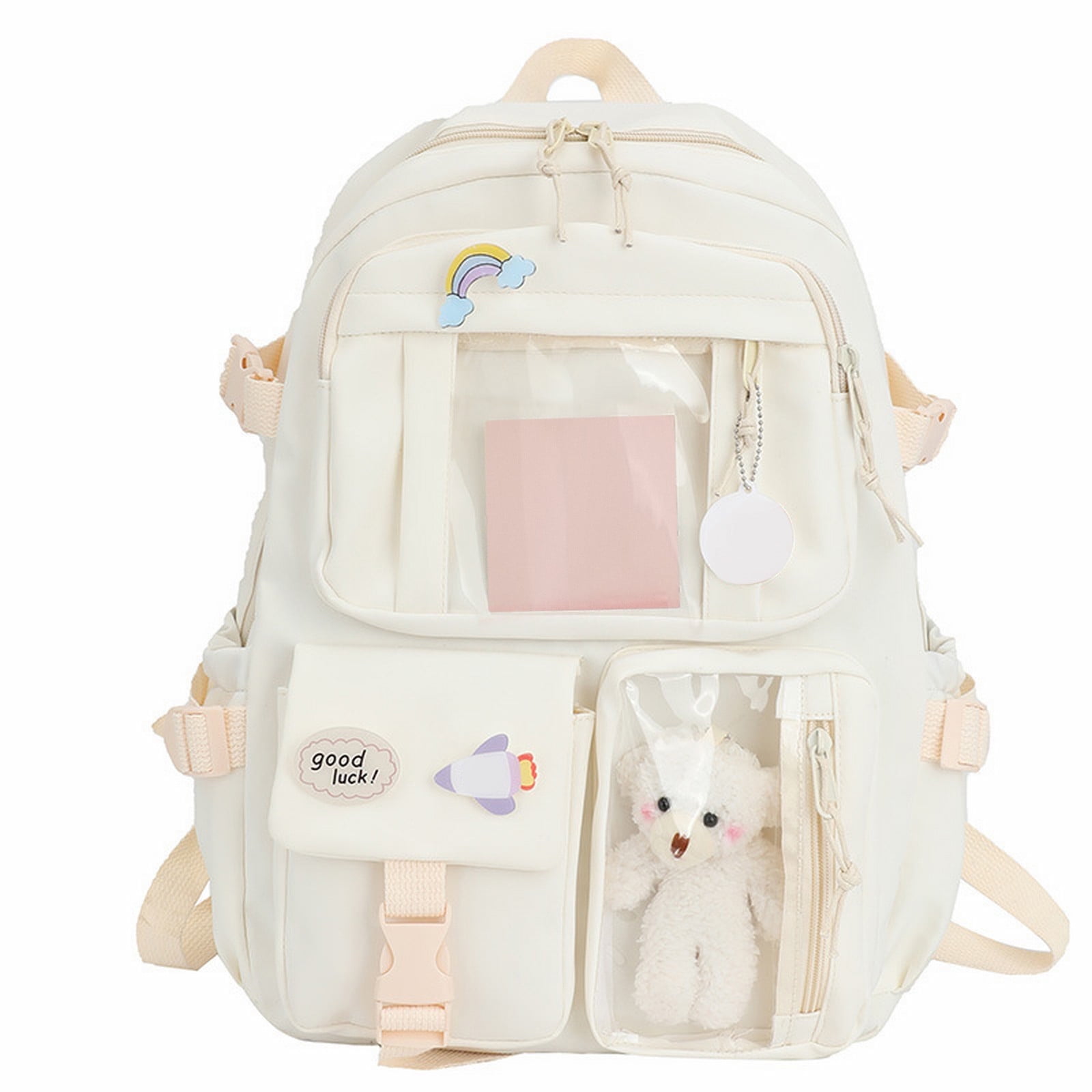 pdqouc Solid Color Backpack School Bag with Cute Hanging Ornament Durable Bags Gift for Teen Women Men