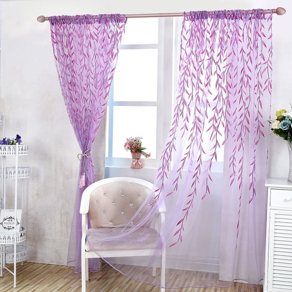 pdqouc Spring Willow Voile Tulle Room Window Curtain Sheer Voile Panel Drapes Curtain 2 Pcs Set Semi Sheer Tulle Curtain for Home Bedroom Living Room Decor