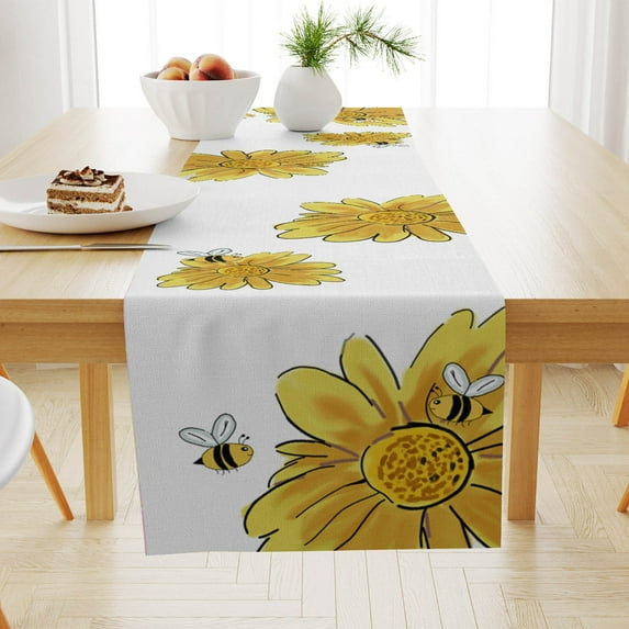 pdqouc Sunflower and Floral Pattern Design Table Runner Heat Insulating and Non Slip Linen Placemat for Summer Festival Indoor&Outdoor Party Table Decoration