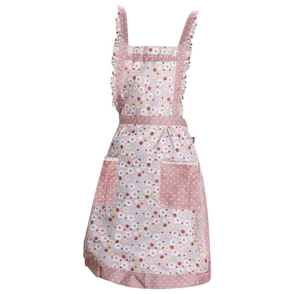 pdqouc Thickened Double Layer Princess Aprons Ruffles Polka Dot Pattern with Pockets Home Kitchen Cooking Baking Supplies