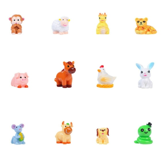 pdqouc Twelve Animal Toys Ornaments Creative Cute Fleshy Decorative Resin Crafts Children's Dolls Garden Fairy Kits Miniature Ornament Accessories Set for Dollhouse Supplies Home Room Decor