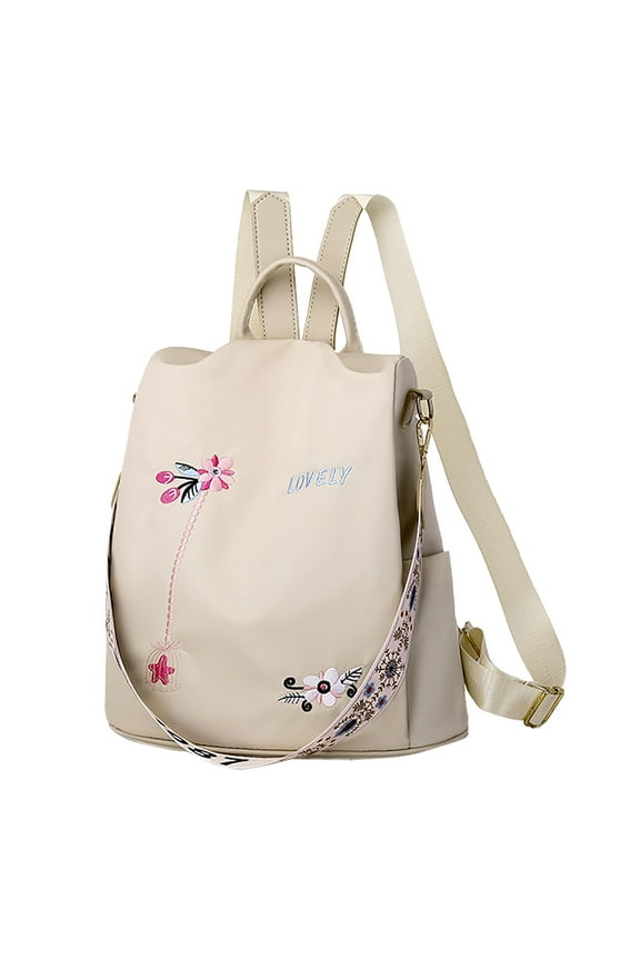 Women's New Simple Fashion One Shoulder Crossbody Double Use Flower Print Embroidery Backpack Trendy Backpack for Women Men Black