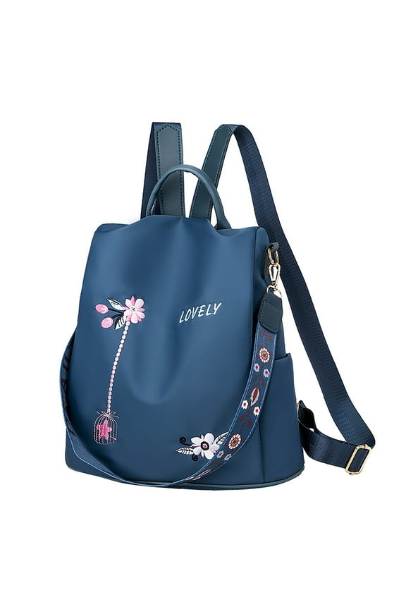 Women's New Simple Fashion One Shoulder Crossbody Double Use Flower Print Embroidery Backpack Trendy Backpack for Women Men Black