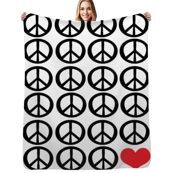 peace signs heart Flannel Blanket Warm Soft Bedding Throws Winter Camping Chair Sofa Bed