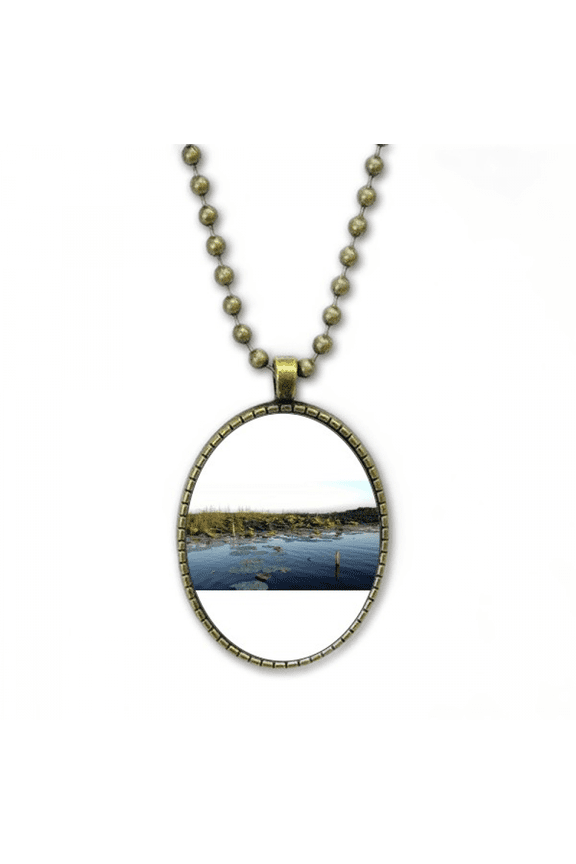 peaceful pond art deco fashion necklace vintage chain bead pendant jewelry collection