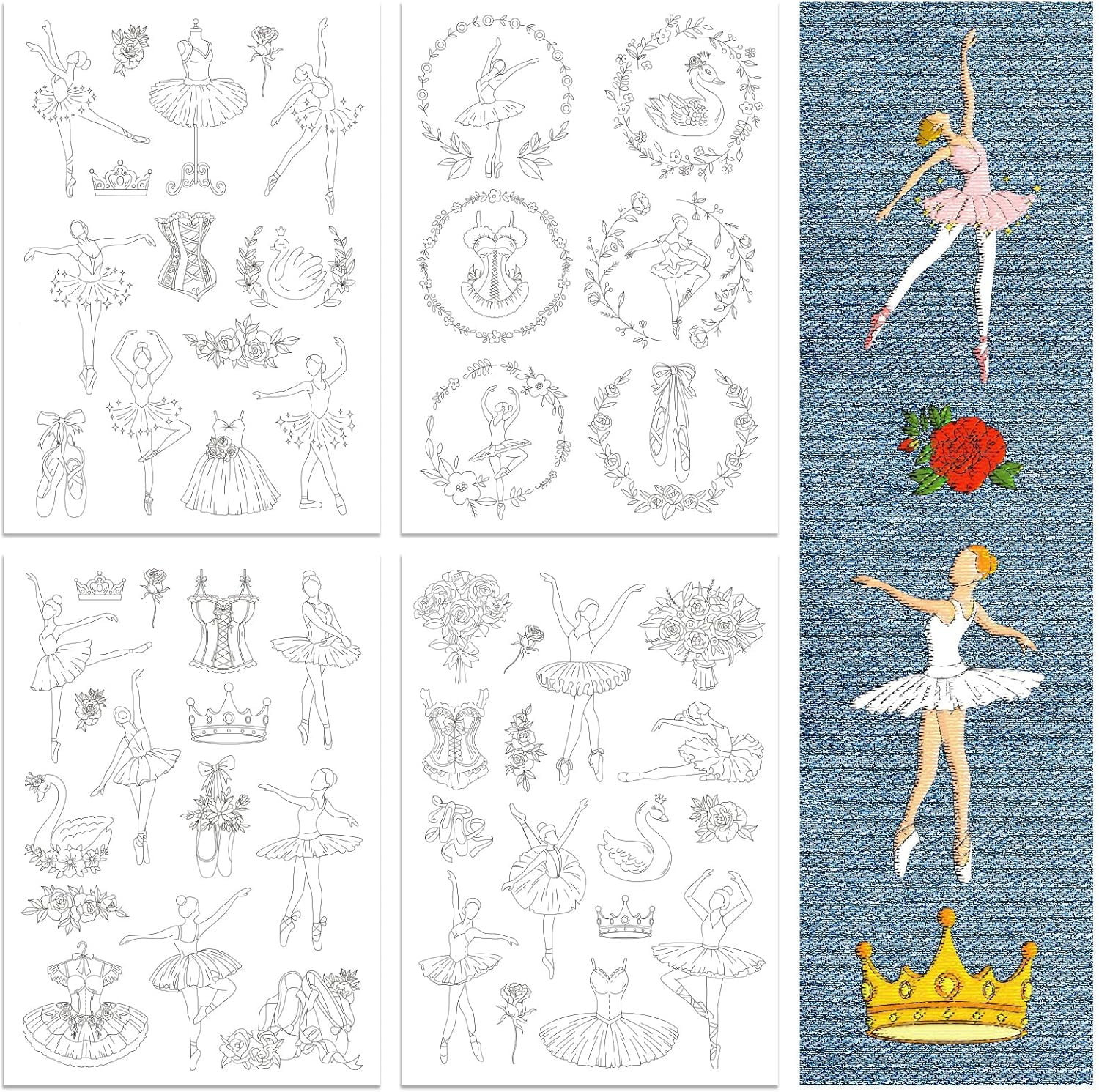 peacoblue Water Soluble Embroidery Patterns for Beginners 4 Sheets with ...