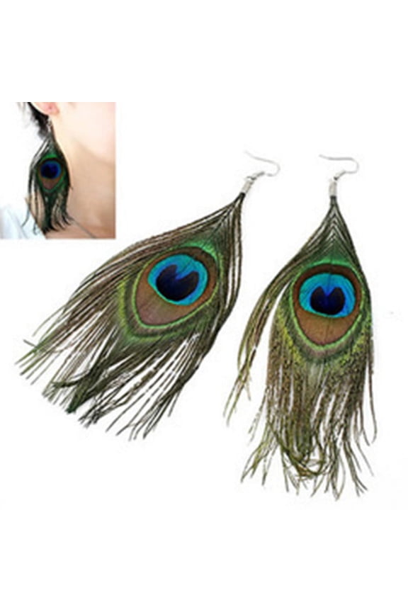 peacock feather - Peacock feather earrings Style Feather Silvery Hook Women''s Dangle Earrings Eardrop