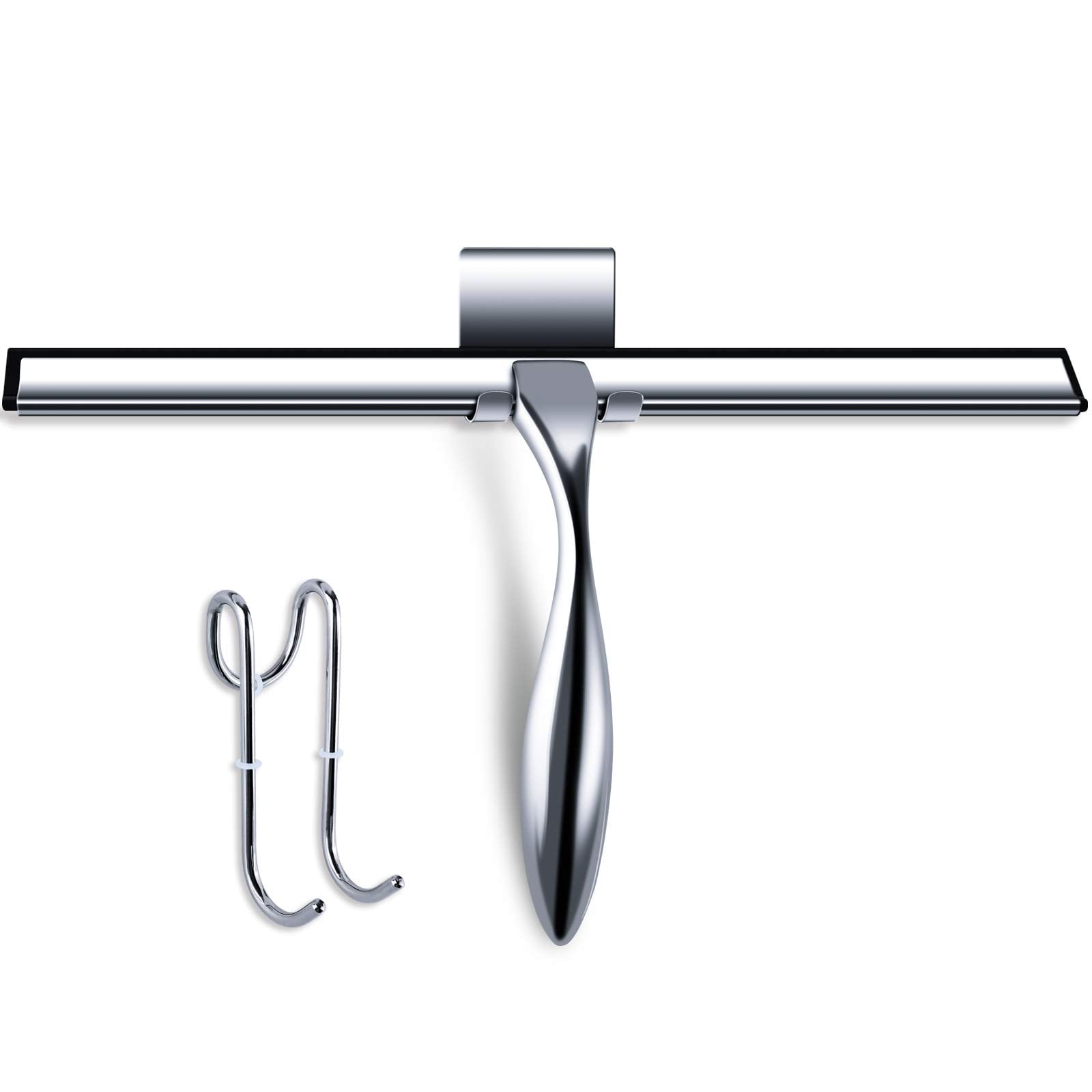 14-Inch Silver Stainless Steel Shower Squeegee with Hooks