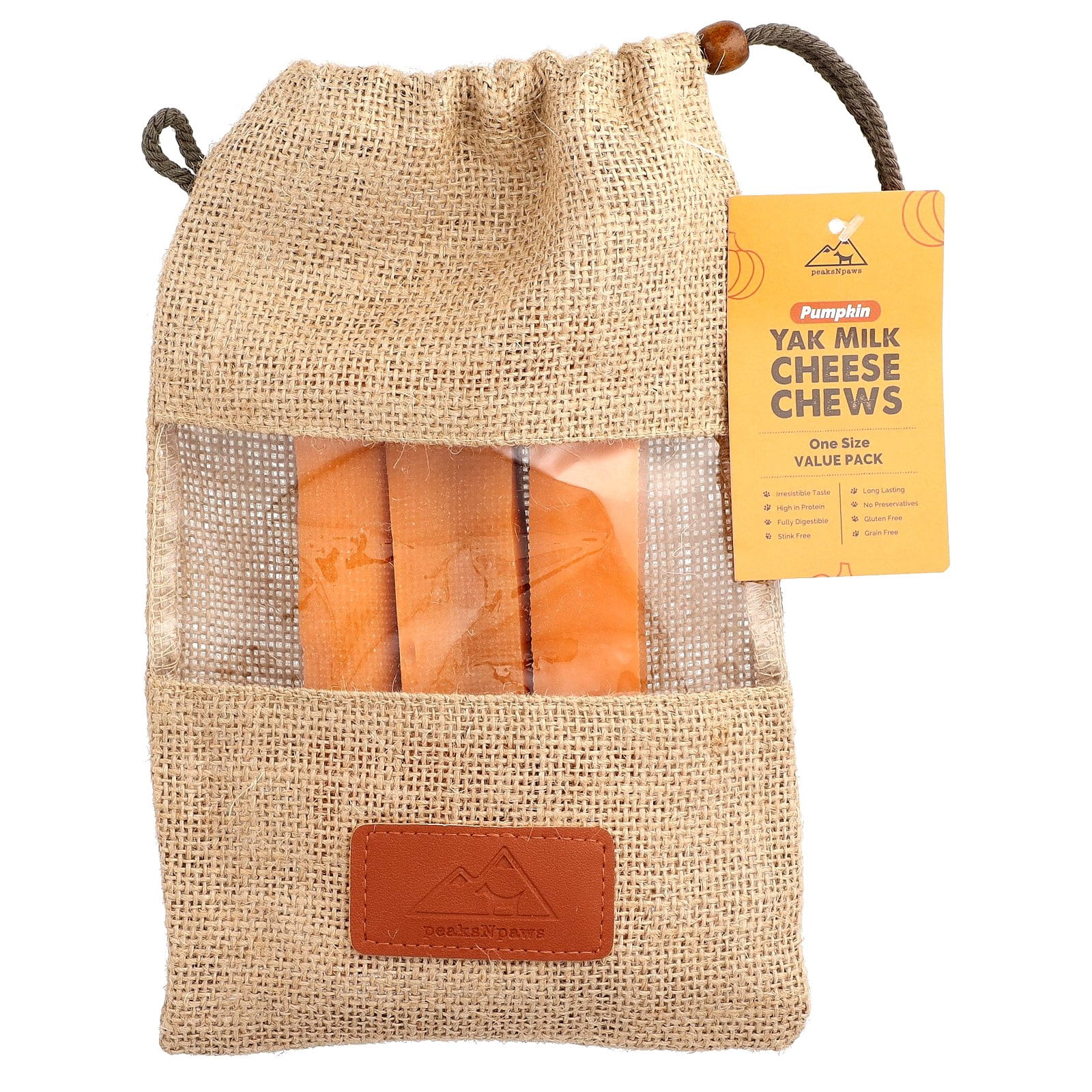 peaksNpaws Yak Milk Cheese Chews, For Dogs, Pumpkin, 3 Chews, 10.5 oz