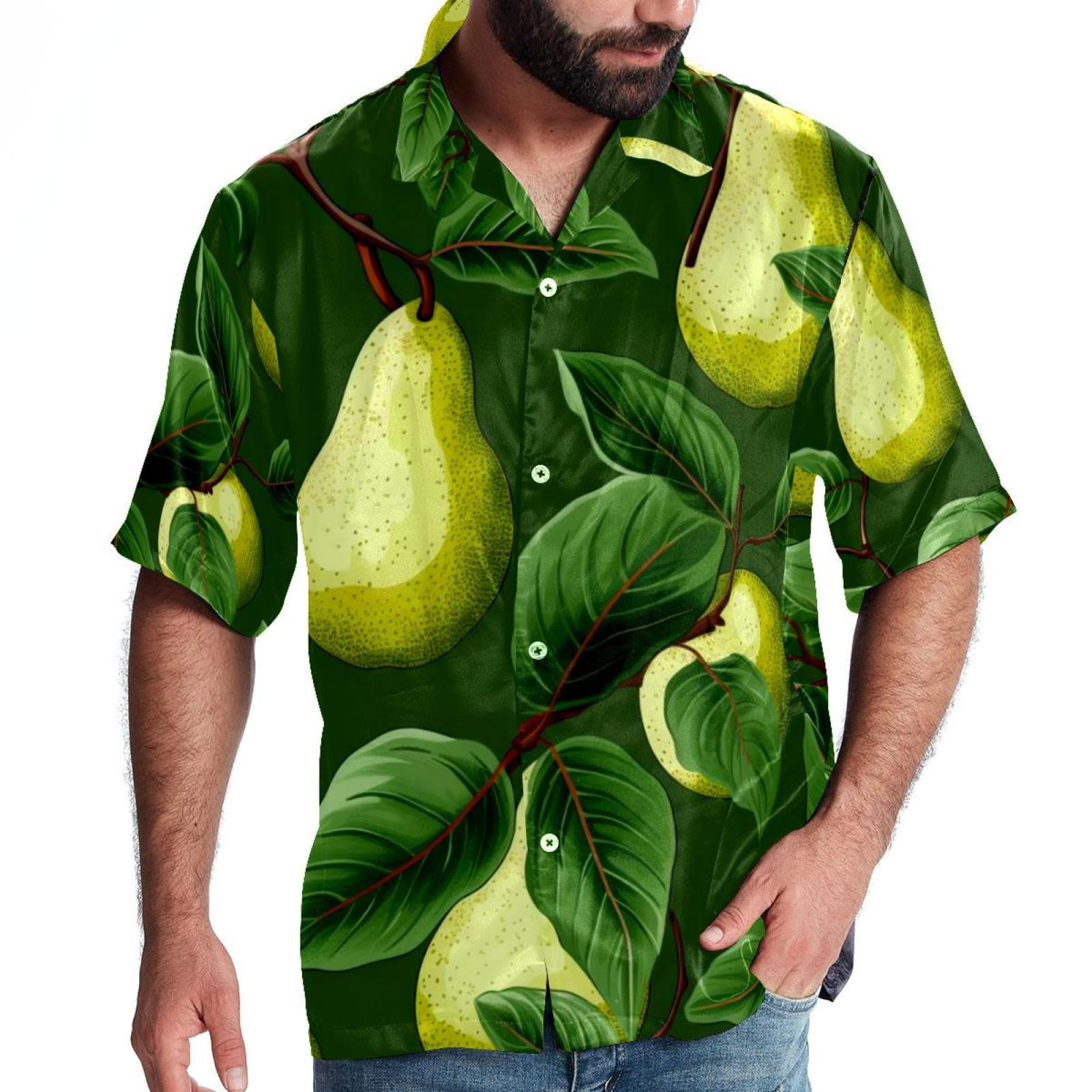 pear Men's Button Down Casual Hawaiian Print Short Sleeve Summer Beach ...