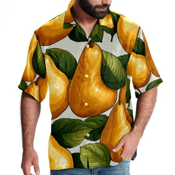 pear Men's Hawaiian Poplin Casual Printed Button Down Short Summer Beach Shirts, Unisex