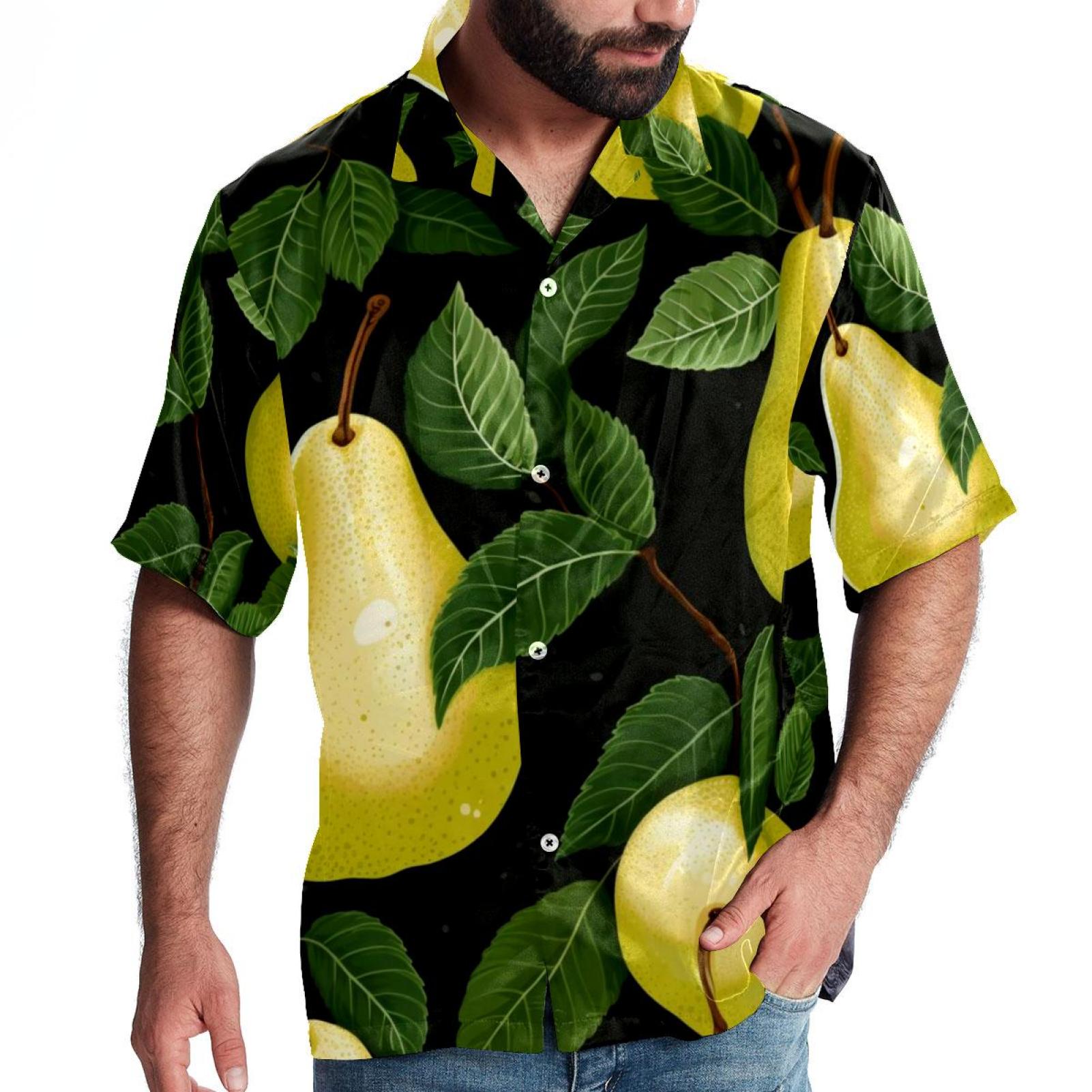 pear Men's Short Sleeve Button Down Beach Shirts, Casual Printed Summer ...