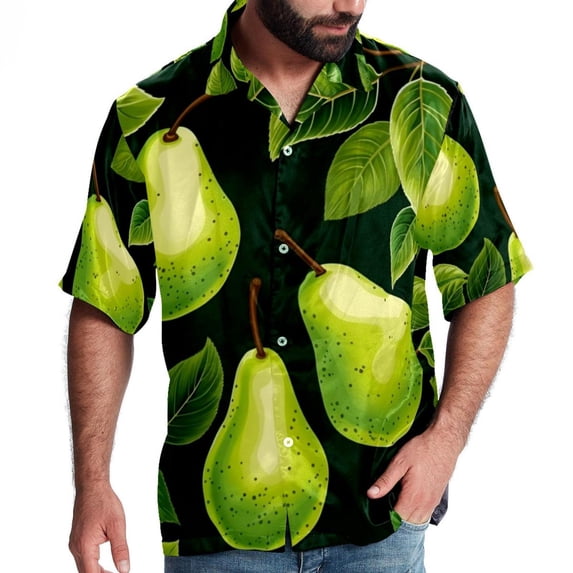 pear Men's Short Sleeve Hawaiian Beach Shirts, Casual Printed Button Down Spread Collar Tops, Summer Unisex Style