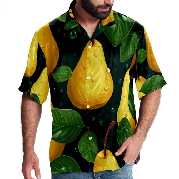 pear Men's Short Sleeve Poplin Button Down Hawaiian Printed Summer Beach Shirt, Unisex