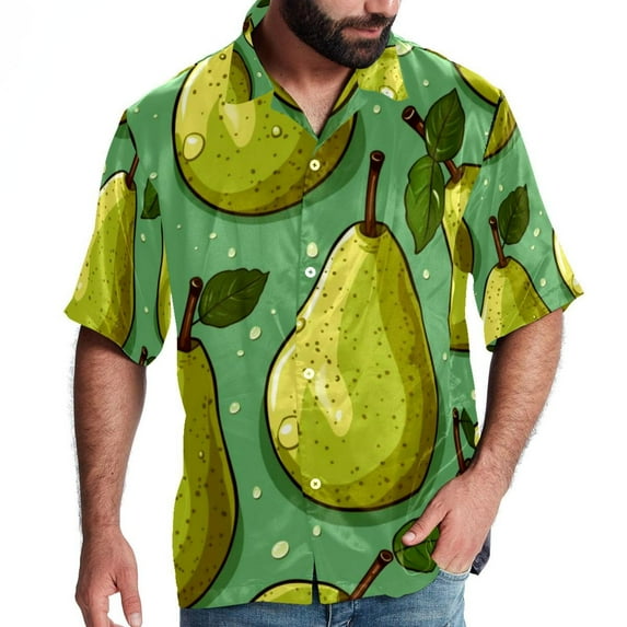 pear Men's Short Sleeve Shirts with Spread Collar Tops, Casual Printed Poplin Shirt, Button Down Short Summer Beach Shirts - Unisex